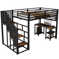 HOCHBETT 120/200 cm aus Metall und Holzwerkstoff mit Schreibtisch und Regal Schwarz/Dunkelwalnuss - Schwarz, Metall (120/200cm) - Modenvie