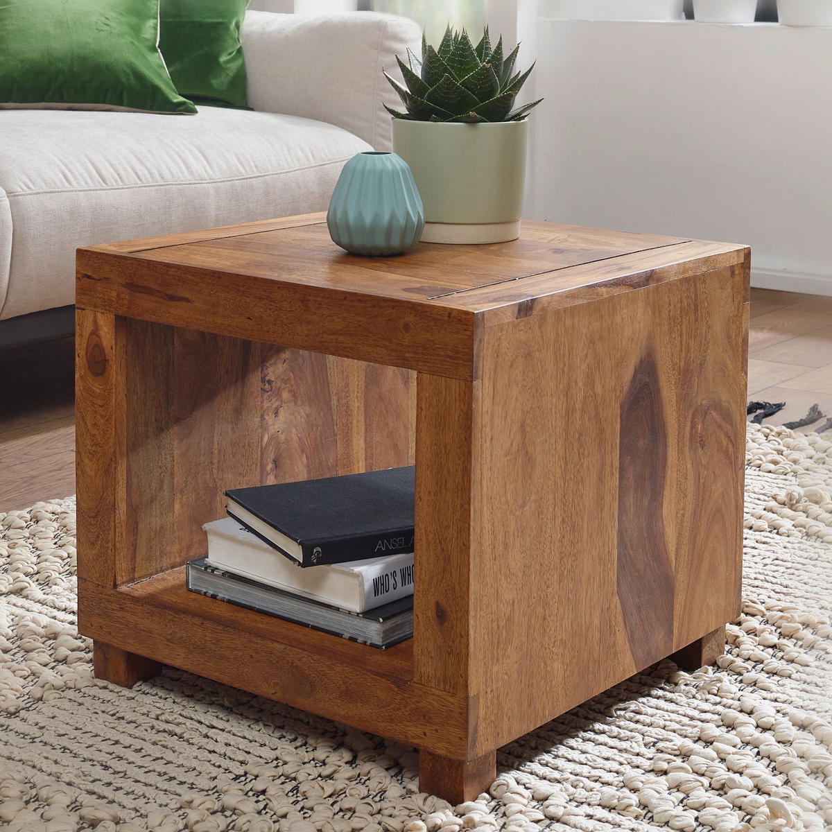 COUCHTISCH Massivholz Sheesham 50cm breit Dunkelbraun Landhaus-Design - Braun, Holz (50/50/45cm) - KADIMA DESIGN