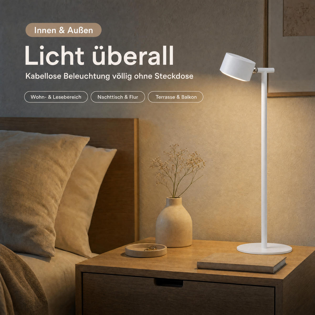 LED-AKKU-STEHLEUCHTE 3 in 1 Weiß Höhe bis zu 120 cm Metall - Weiß, Metall (16/16/120cm) - Northpoint