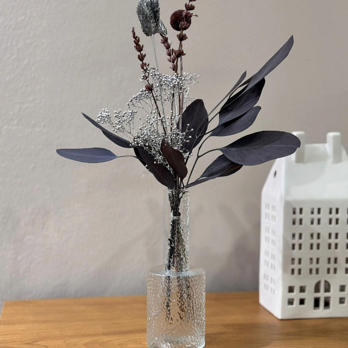 TROCKENBLUMENSTRAUSS Mini "Frosted Wine" bordeaux silber - Bordeaux - Bordeaux, Naturmaterialien (25cm) - Lykke & You