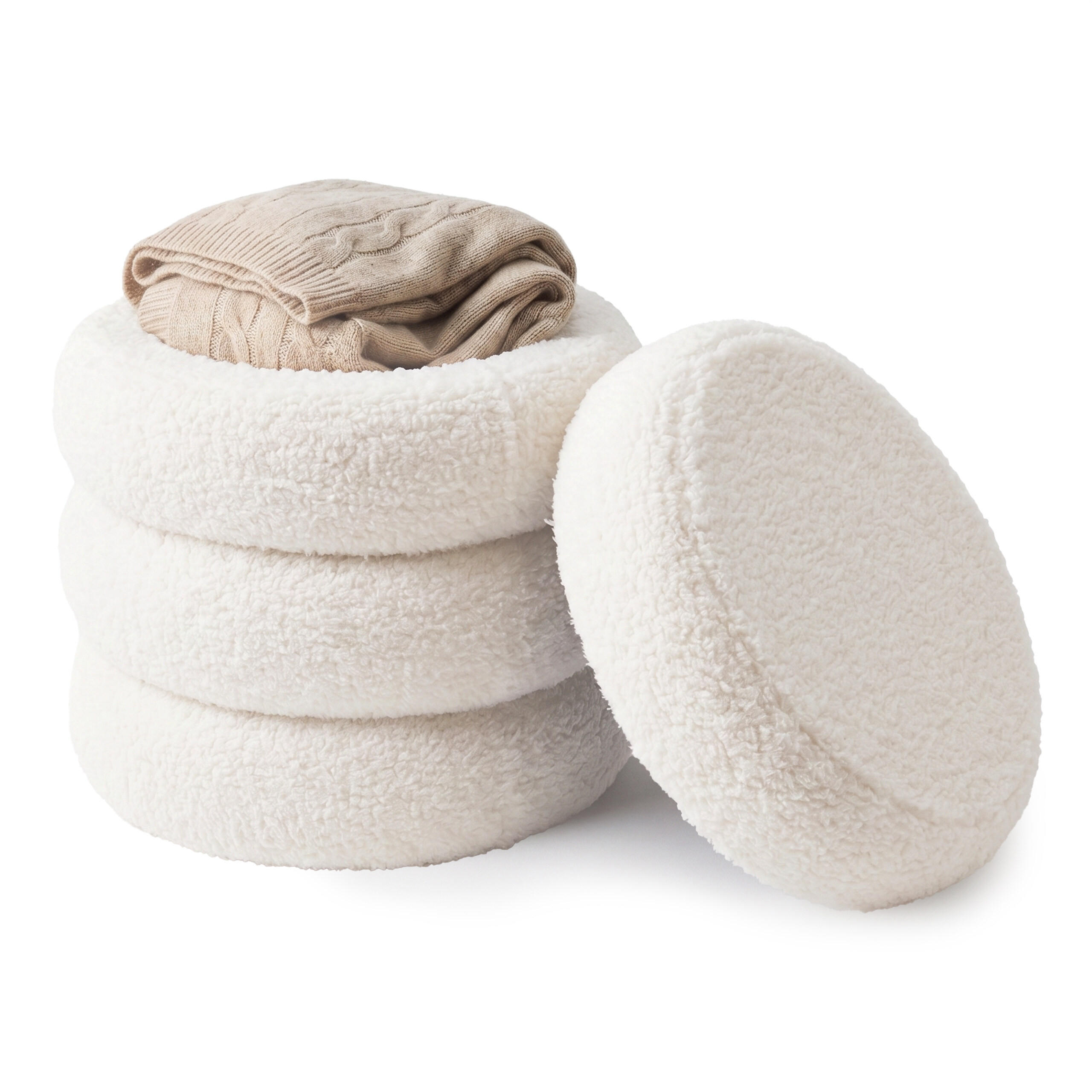 TABURETKA Bubble Valec - krémová, kompozitné drevo/textil (42/47/42cm) - Relaxdays