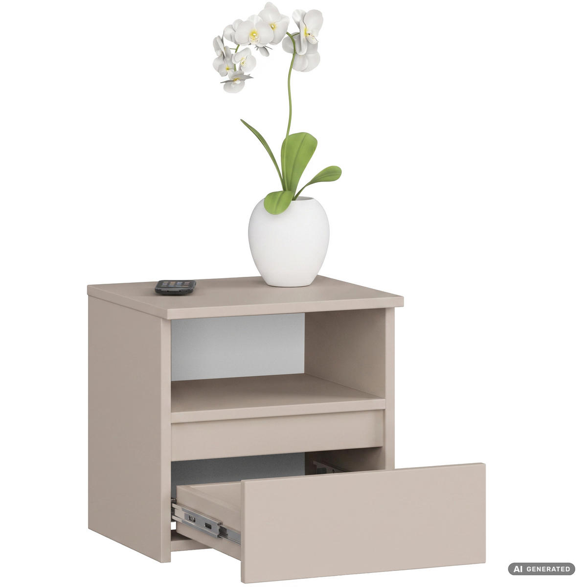 NACHTTISCH CL1 Kaschmir 40 cm 1 Schublade Front Kaschmir matt 1 Einlegeboden B40xH40xT35 cm - Beige, Holzwerkstoff (40/40/35cm) - Akord
