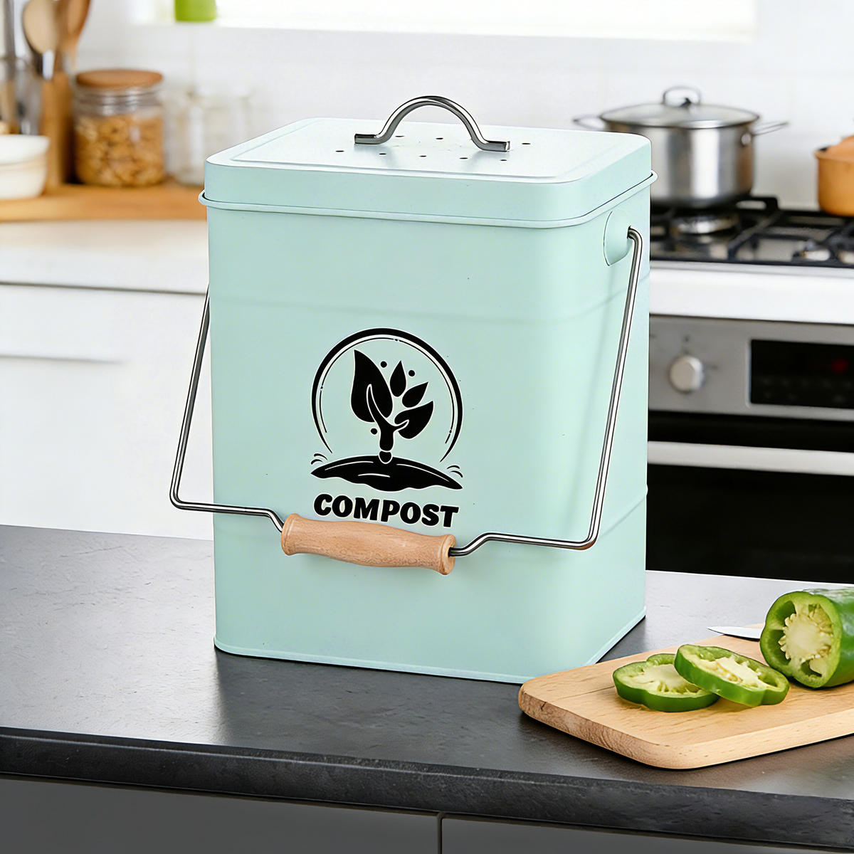 KOMPOSTEIMER - Türkis, Holz/Textil (20.5/25/17.5cm) - Relaxdays