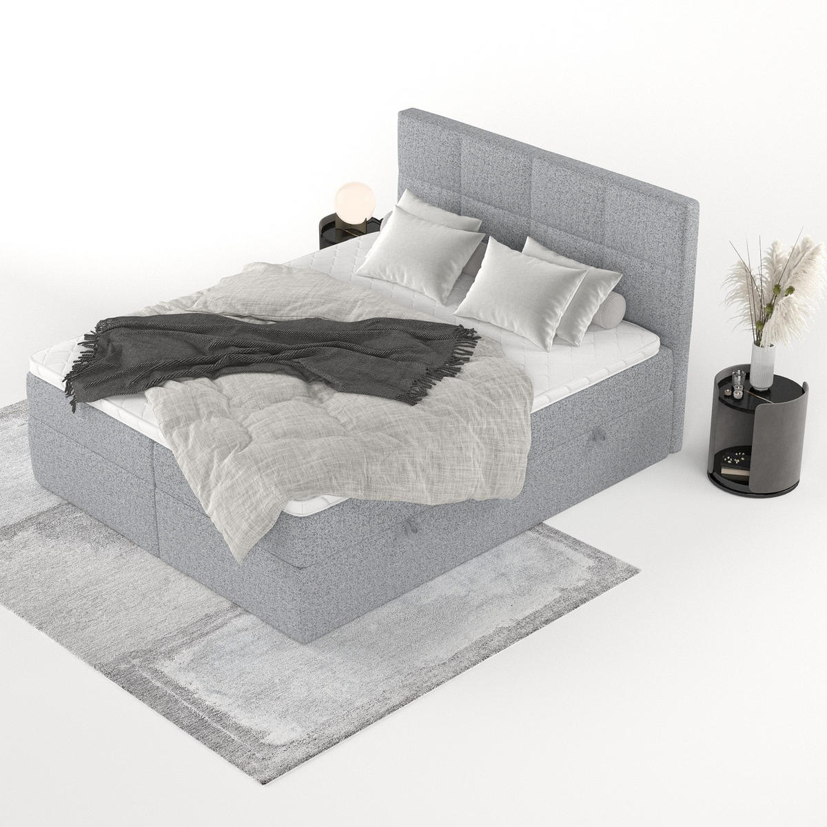 BOXBETT Oris 140/200 cm Grau im Riva Stoff - Schwarz/Grau, Holz/Holzwerkstoff (140/200cm) - AltaBeds
