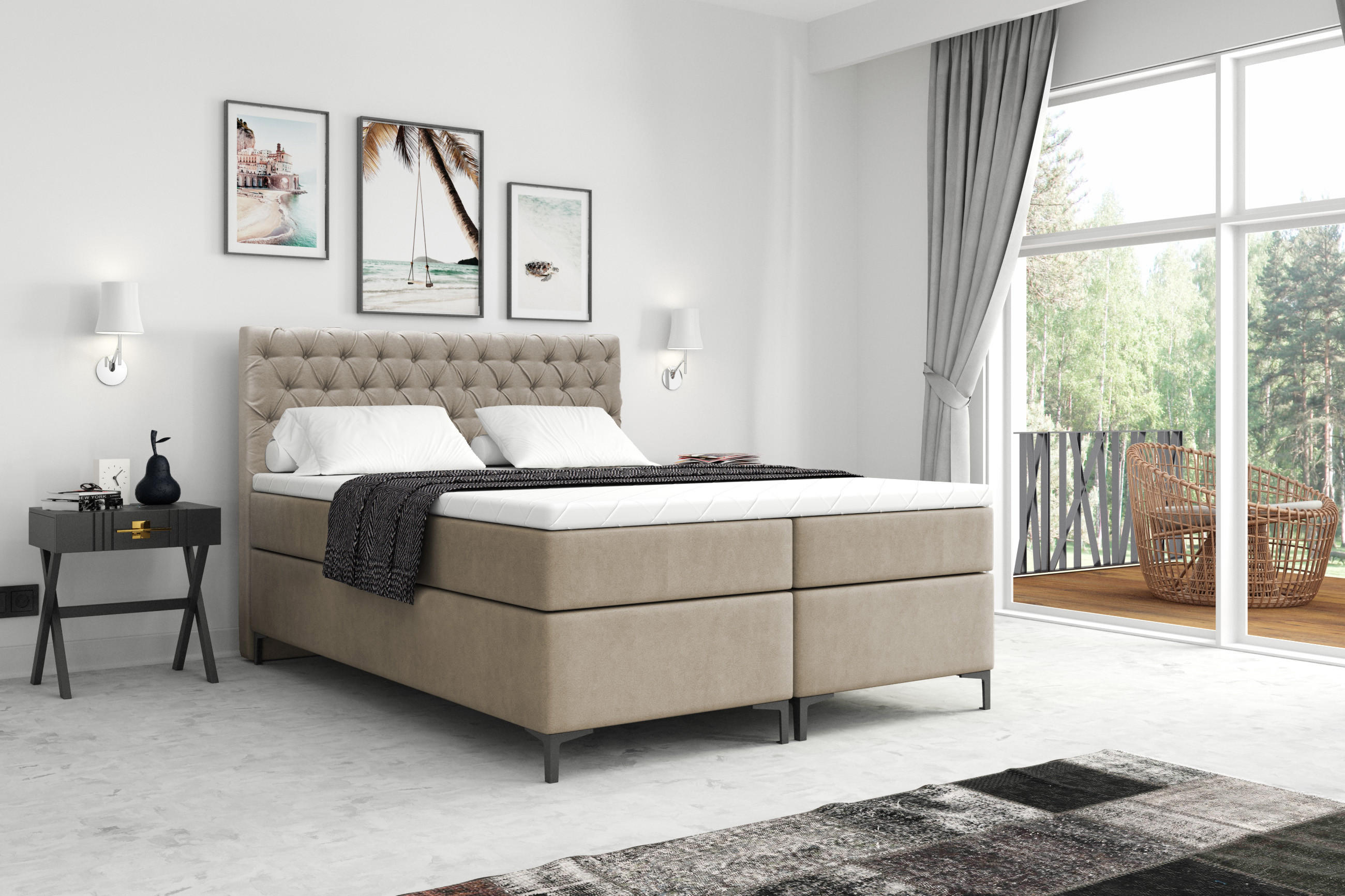 BOXBETT CHESTERFIELD PLUS 140 x 200 Beige - Beige, Textil/Metall (140/200cm) - VLR BEDS