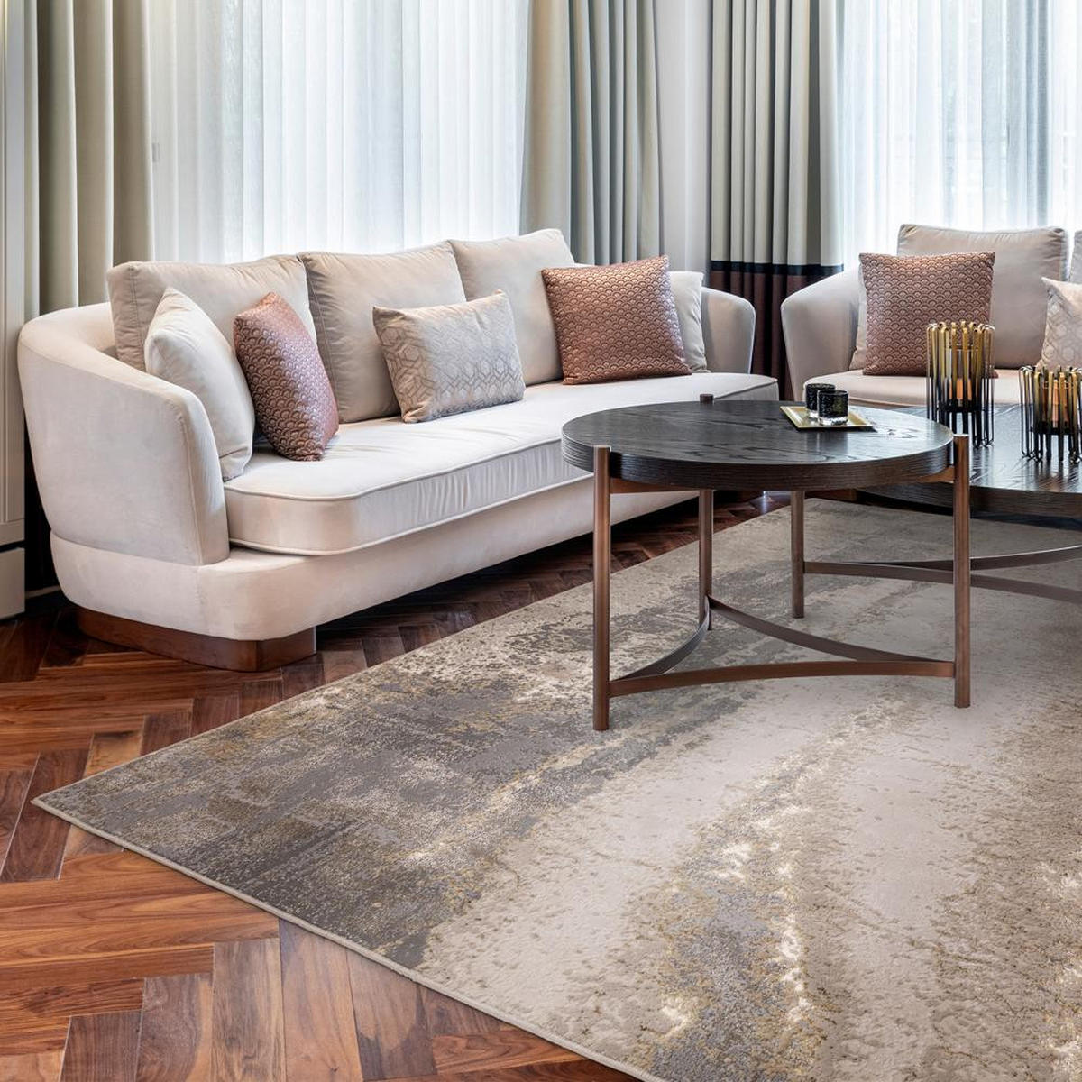 TEPPICH Velours abstrakt Marmoroptik hochglänzend pflegeleicht COMO-Colico, Silbergrau 200x290 cm - Silberfarben, Textil (200/290cm) - KADIMA DESIGN