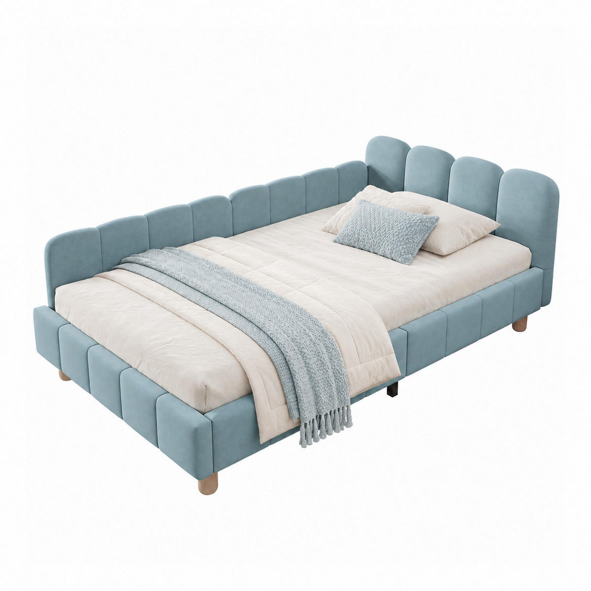 POLSTERBETT 90x200cm, Blau, Samt, Rausfallschutz - Blau, Textil (90/200cm) - FLIEKS