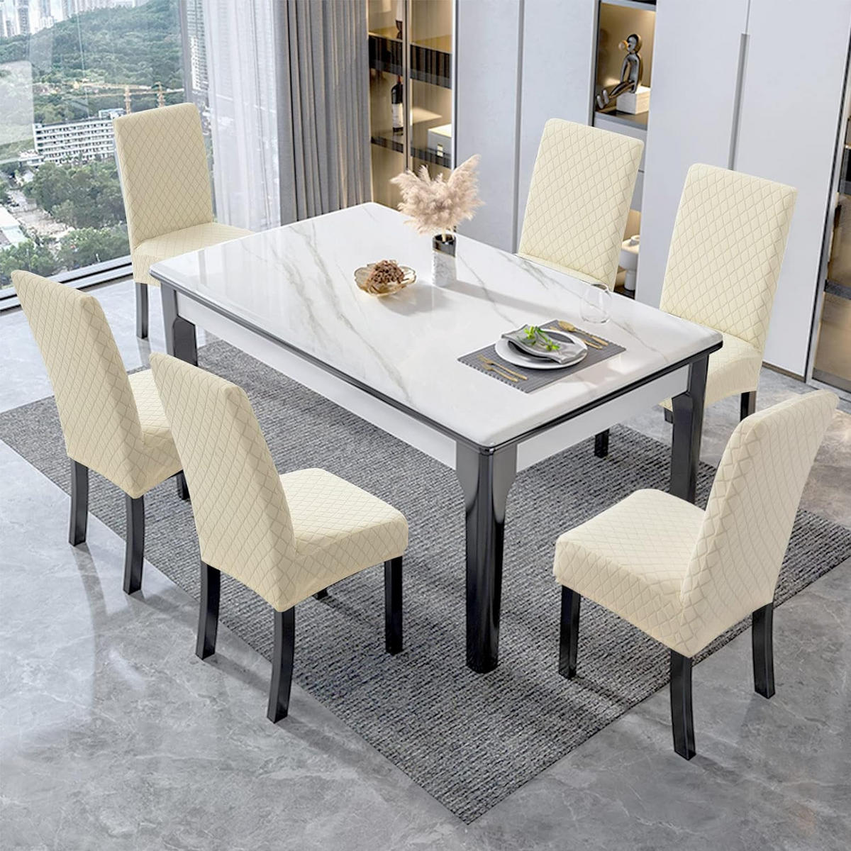 STUHLHUSSE Premium Wasserdicht Stretch Stuhlbezug Beige 2 Stück - Beige, Textil (45/45cm) - Kaket