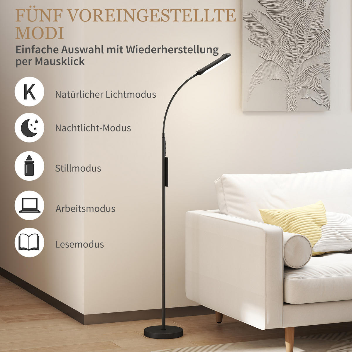 STEHLAMPE mit 360° verstellbarer Schwanenhals, Schwarz - Schwarz, Metall (22/22/175cm) - HOMCOM