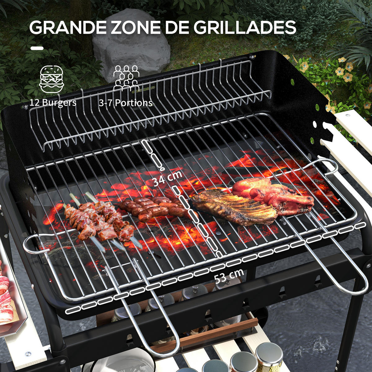 HOLZKOHLEGRILL DE-18260 Schwarz - Schwarz, Metall (47/95/103cm) - ComfortXL
