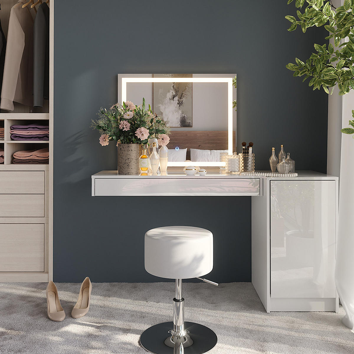 SCHMINKTISCH Sherry Weiß 100 cm 4 Teile - Weiß, Holzwerkstoff (100/12/40.1cm) - Vicco