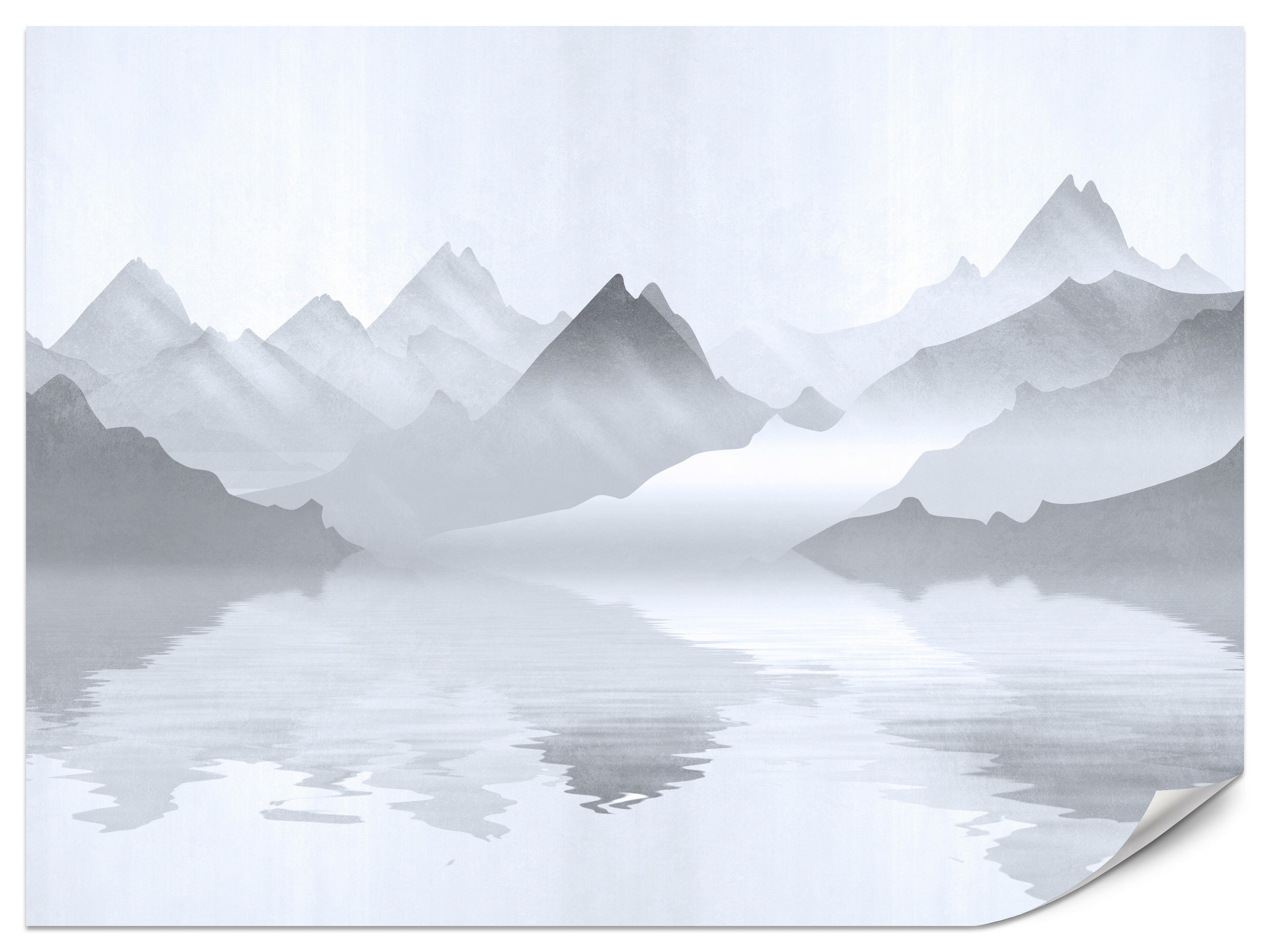 FOTOTAPETE für Wohnzimmer Aquarell Graue Berge See 400x280 - Weiß/Grau, Papier (400/280cm) - Muralo