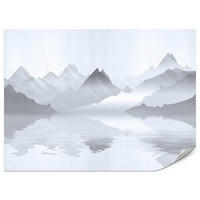 FOTOTAPETE für Wohnzimmer Aquarell Graue Berge See 400x280 - Weiß/Grau, Papier (400/280cm) - Muralo