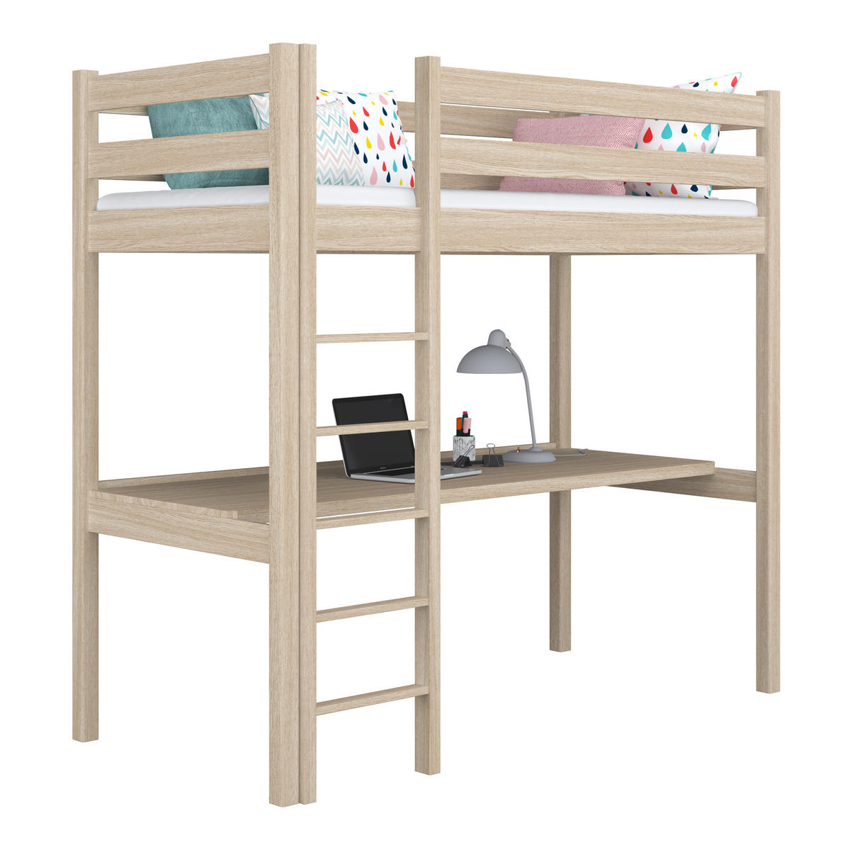 HOCHBETT N05 mit Schreibtisch Sonoma Eiche 100/190 - Sonoma Eiche, Naturmaterialien/Holz (100/190cm) - N-Wood