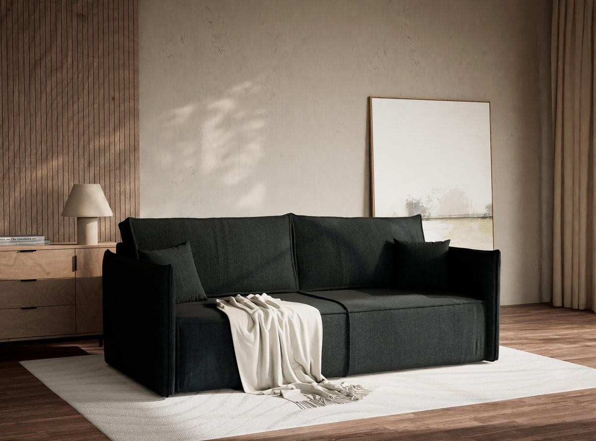 SOFA MIT SCHLAFFUNKTION Obra Türkis Webstoff - Türkis/Schwarz, Holz/Holzwerkstoff (220/70/107cm) - Maison de Reve