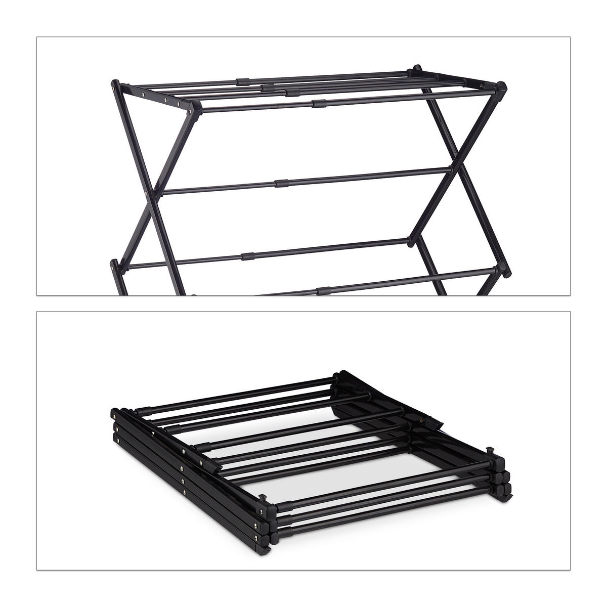 STOJAN na prádlo - čierna, kov/plast (74/106/38cm) - Relaxdays