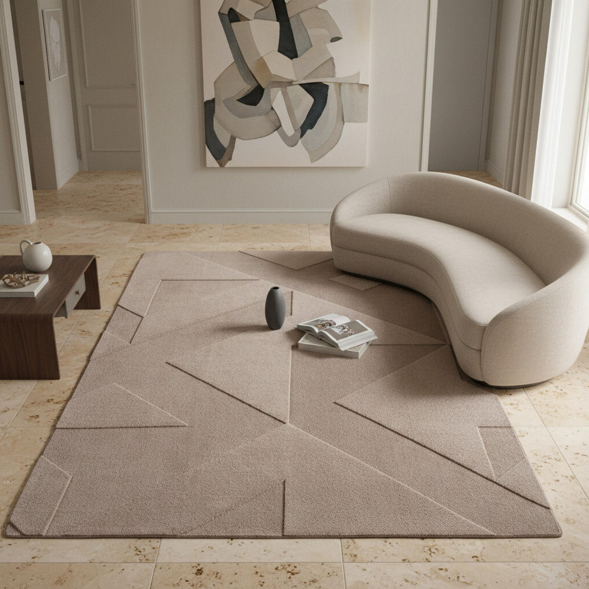 TEPPICH Waschbar Geometrisch Modern Schlafzimmer Strapazierfähig Beige 200x290 cm Flur – LAVAREDO - Beige, Textil (200/290cm) - KADIMA DESIGN