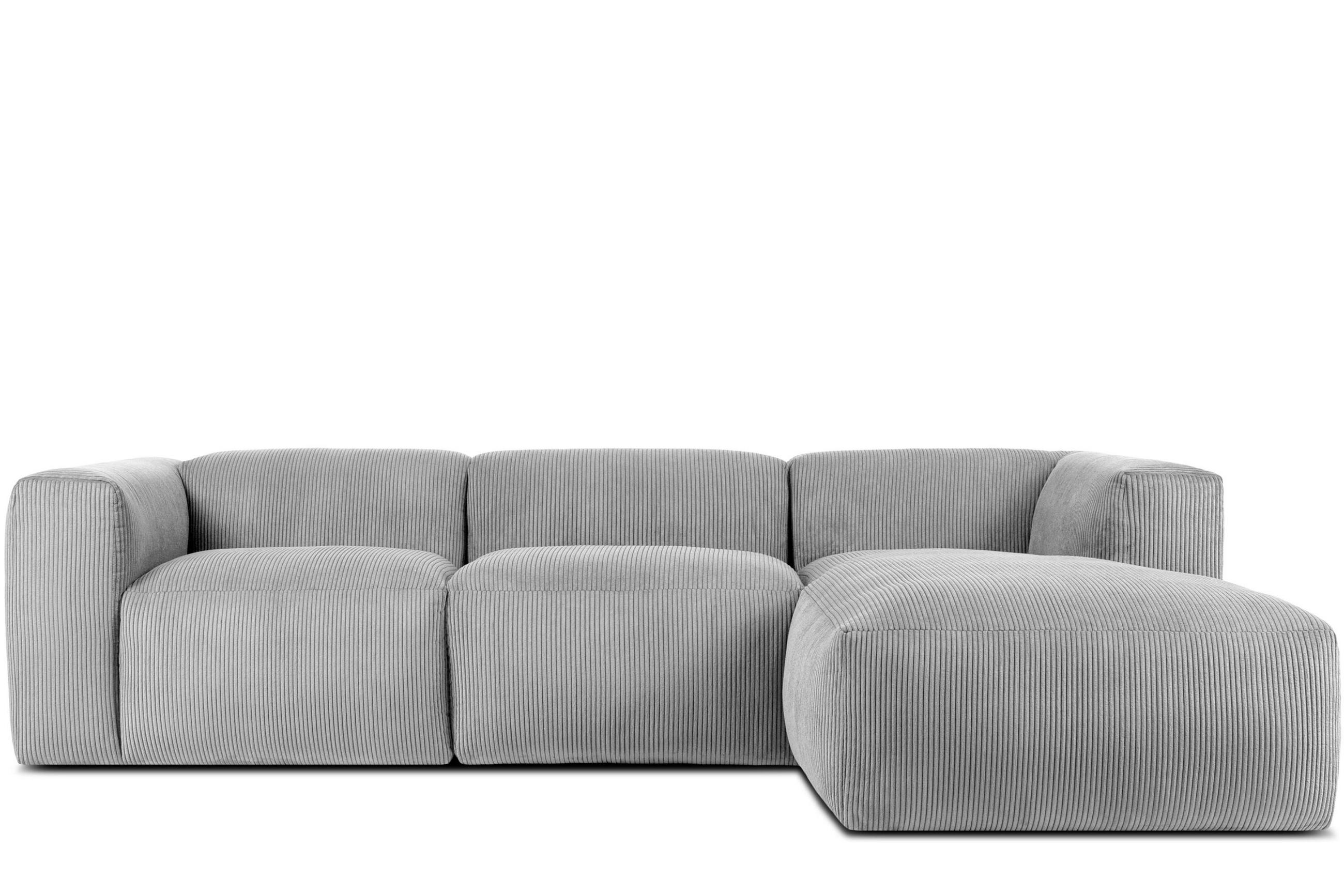ECKMODULSOFA-RECHTS BUFFO mit extrem weicher und bequemer Sitzfläche, Kordstoff, hellgrau - Hellgrau, Textil (297/180cm) - KONSIMO®