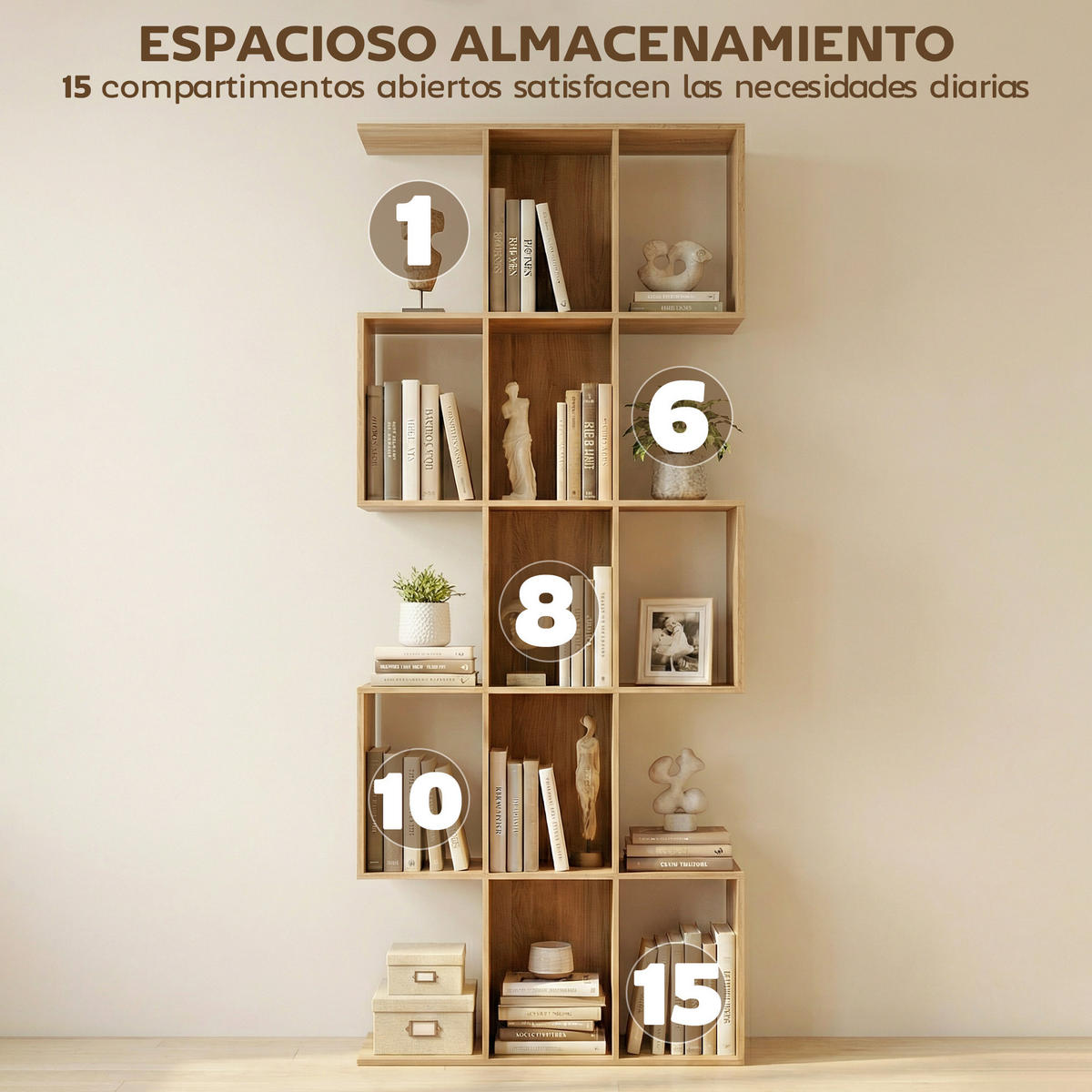 BÜCHERREGAL,5-STUFIG S-förmig 80x24x200cm,eiche - Beige, Holzwerkstoff (80/200/24cm) - Vallsero