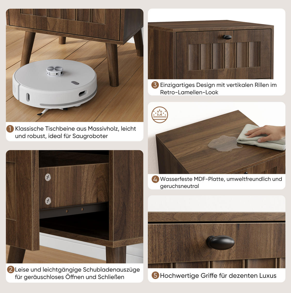 NACHTTISCH 43,5/57,5/40 cm Walnussfarben aus MDF und Spanplatte mit 2 Schubladen - Walnussfarben, Holzwerkstoff (43.5/58/40cm) - OKMYHOME