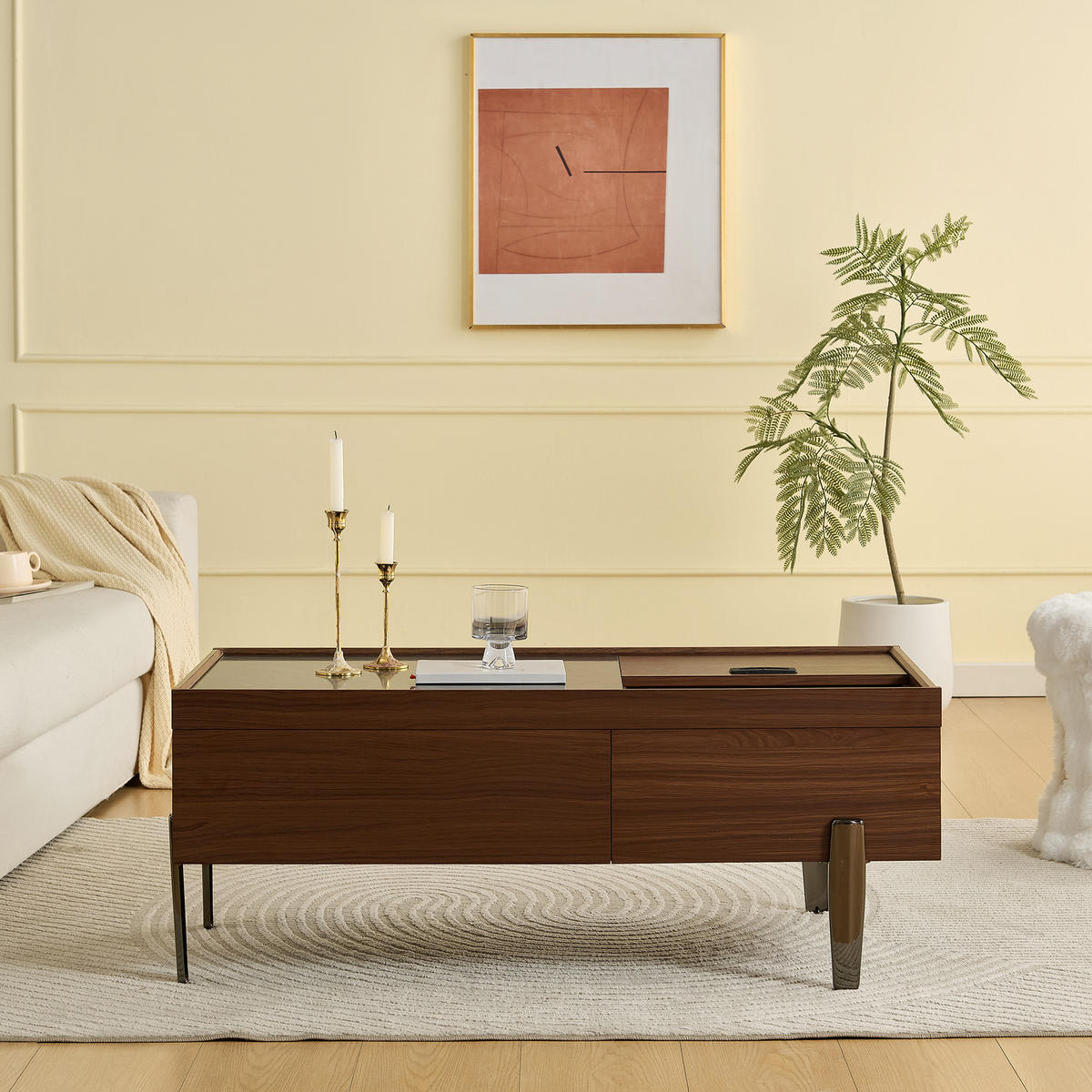 COUCHTISCH in Braun Wohnzimmertisch mit Schubladen , Glasplatte , Metallbeine und viel Stauraum , B105/T50/H41.5cm - Braun, Glas/Holzwerkstoff (50/105/41.5cm) - STILVORA