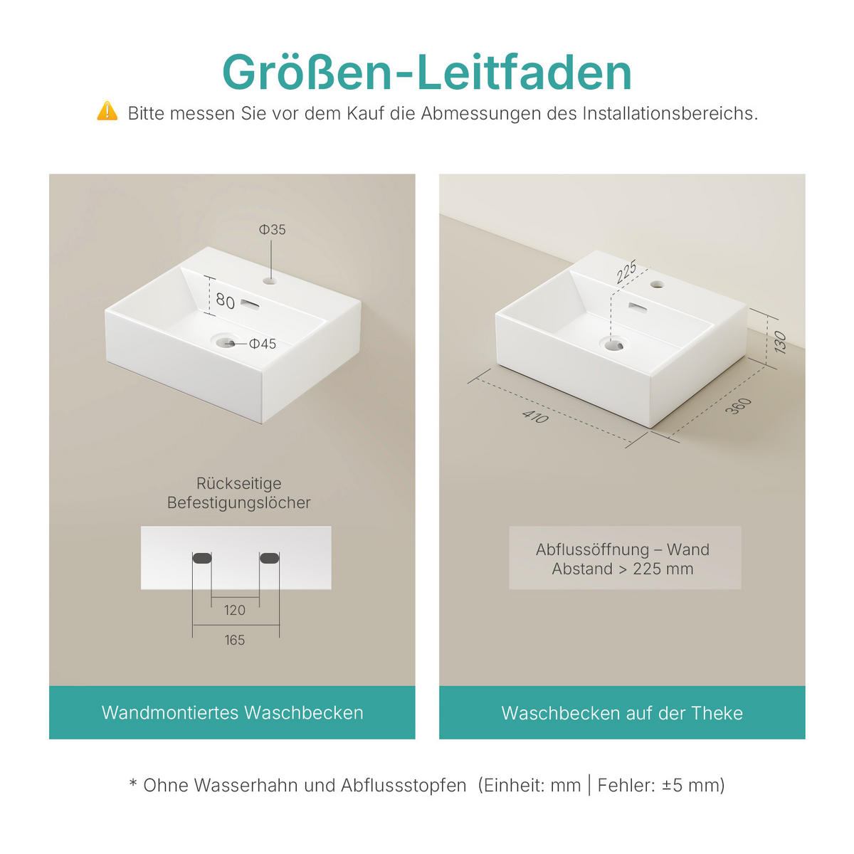 WASCHBECKEN mit Überlauf Weiß 41 / 36 / 13 cm - Weiß, Keramik (36/13/41cm) - EMKE