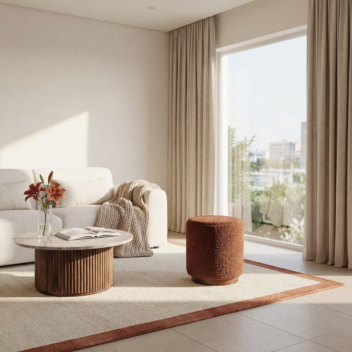 POUF Arles Terrakotta / Orange 35 cm x 42 cm - Terracotta, Textil (35/42/35cm) - Klast Home