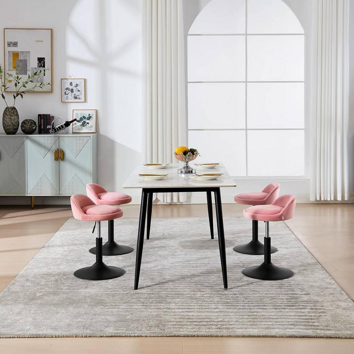 BARHOCKER 2er Set, Samt, Rosa+Schwarz - Schwarz/Rosa, Textil/Metall (38.5/49.5/43cm) - Woltu