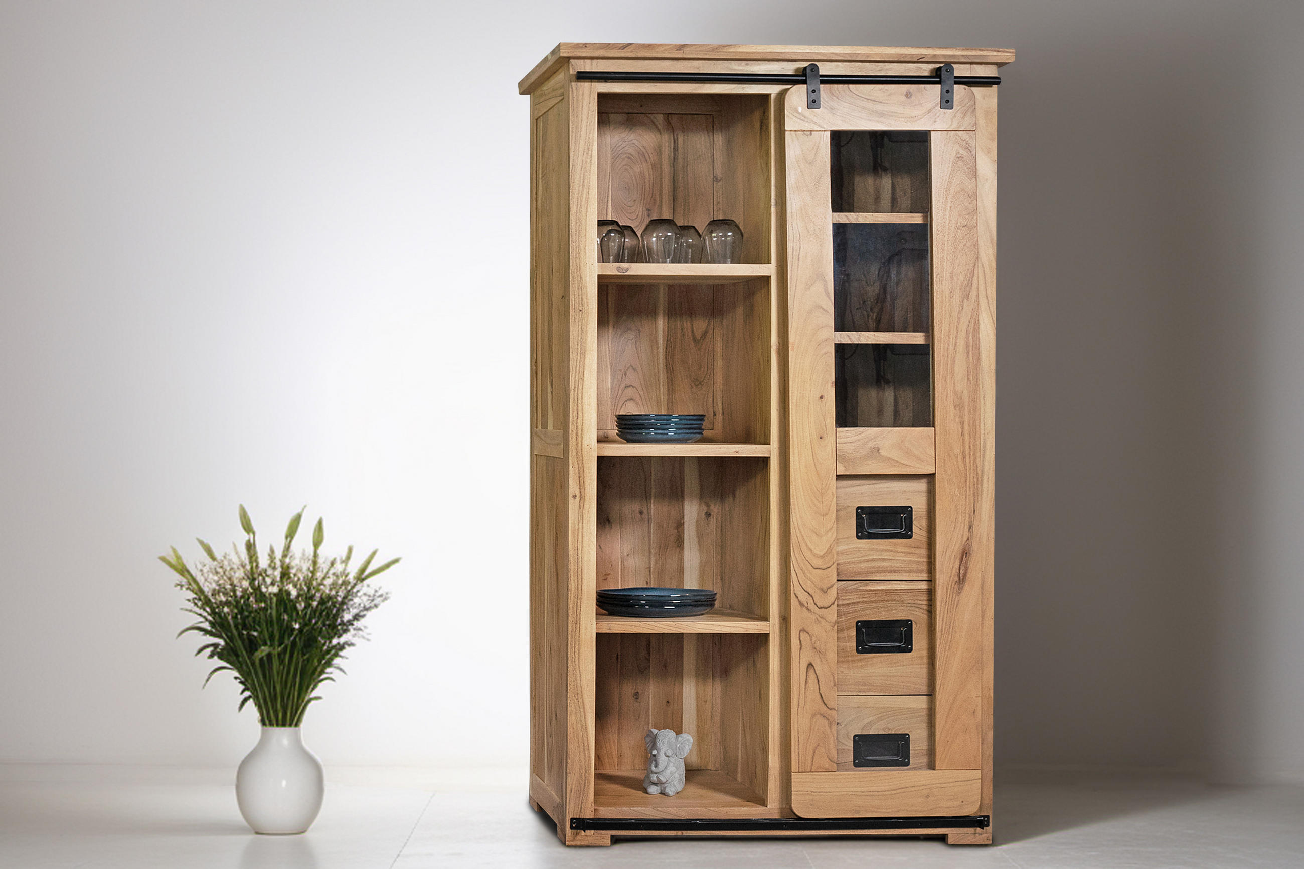 HIGHBOARD LIBRO - Beige/Naturfarben, Akazienholz/Holz (100/175/45cm) - SAM