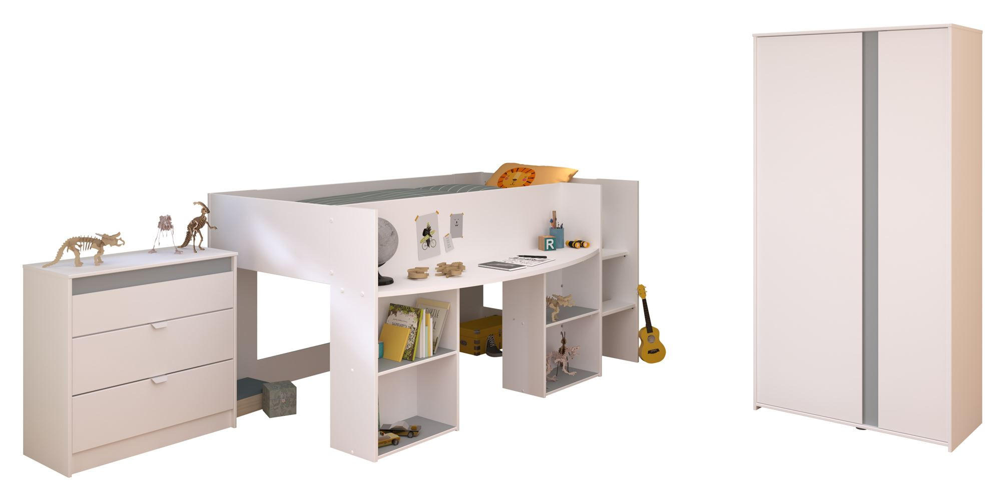 KINDERZIMMER-SET 3-tlg. Parisot Pirouette 12 Holzdekor Weiß - Weiß, Kunststoff (100/1/200cm) - 58aufmkessel