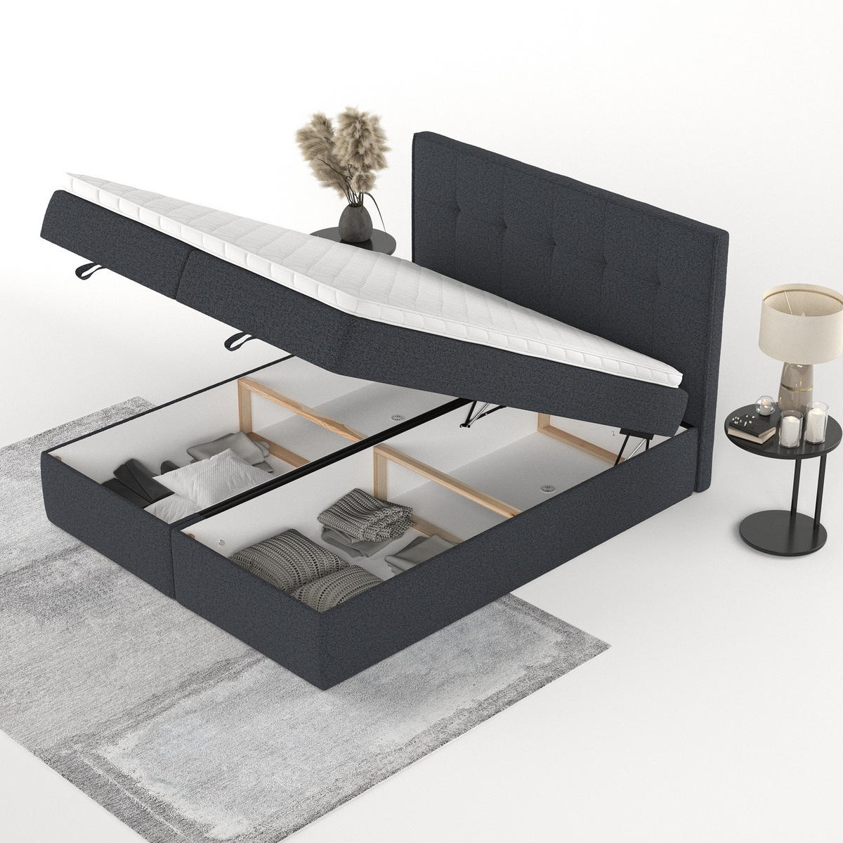 BOXBETT Tivra 140/200 cm Anthrazit im Riva Stoff - Anthrazit/Schwarz, Holz/Holzwerkstoff (140/200cm) - AltaBeds