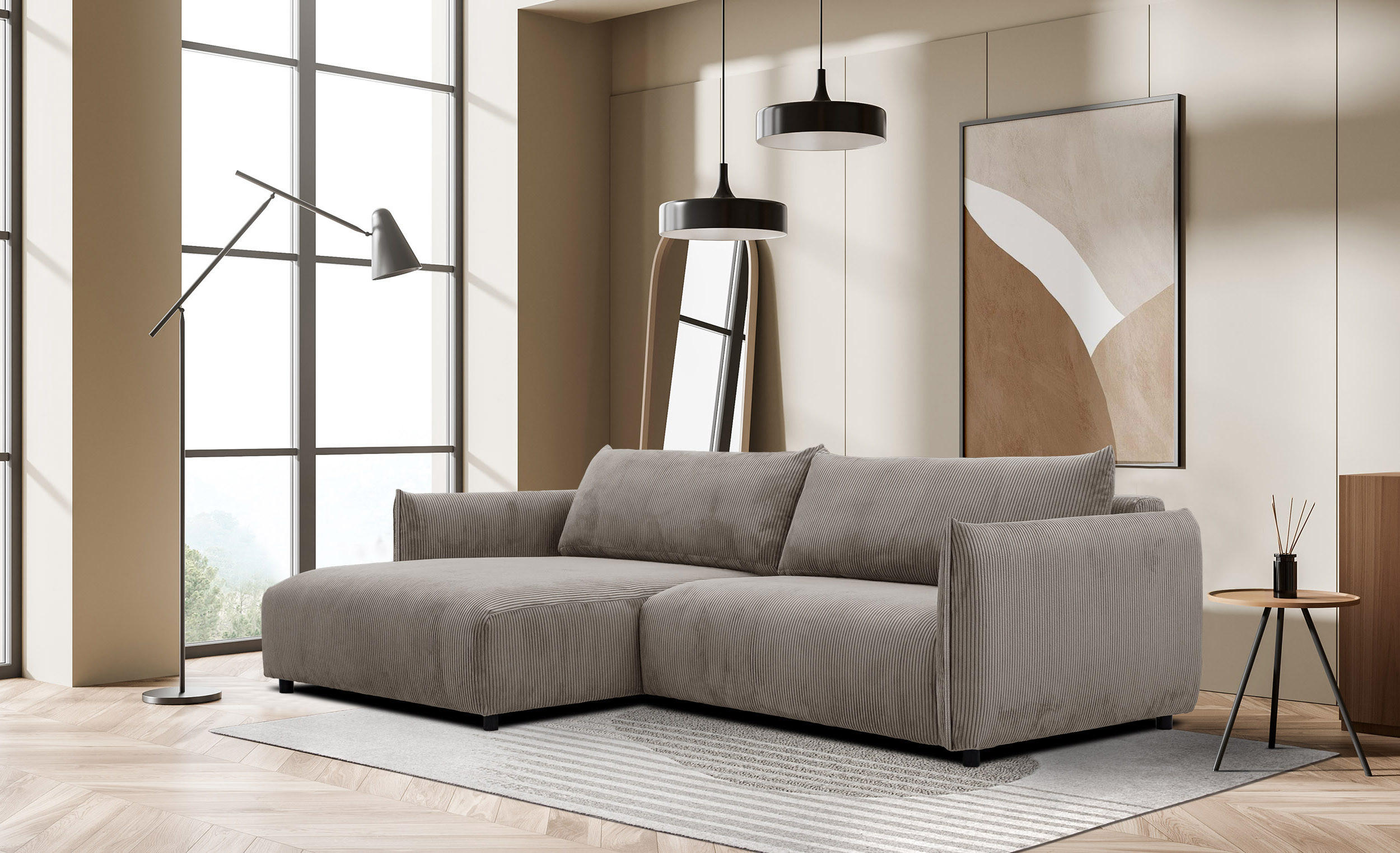ECKSOFA TAUER 5-Sitzer, taupe - Taupe/Schwarz, Holzwerkstoff/Kunststoff (174/292cm) - Courtois Laville
