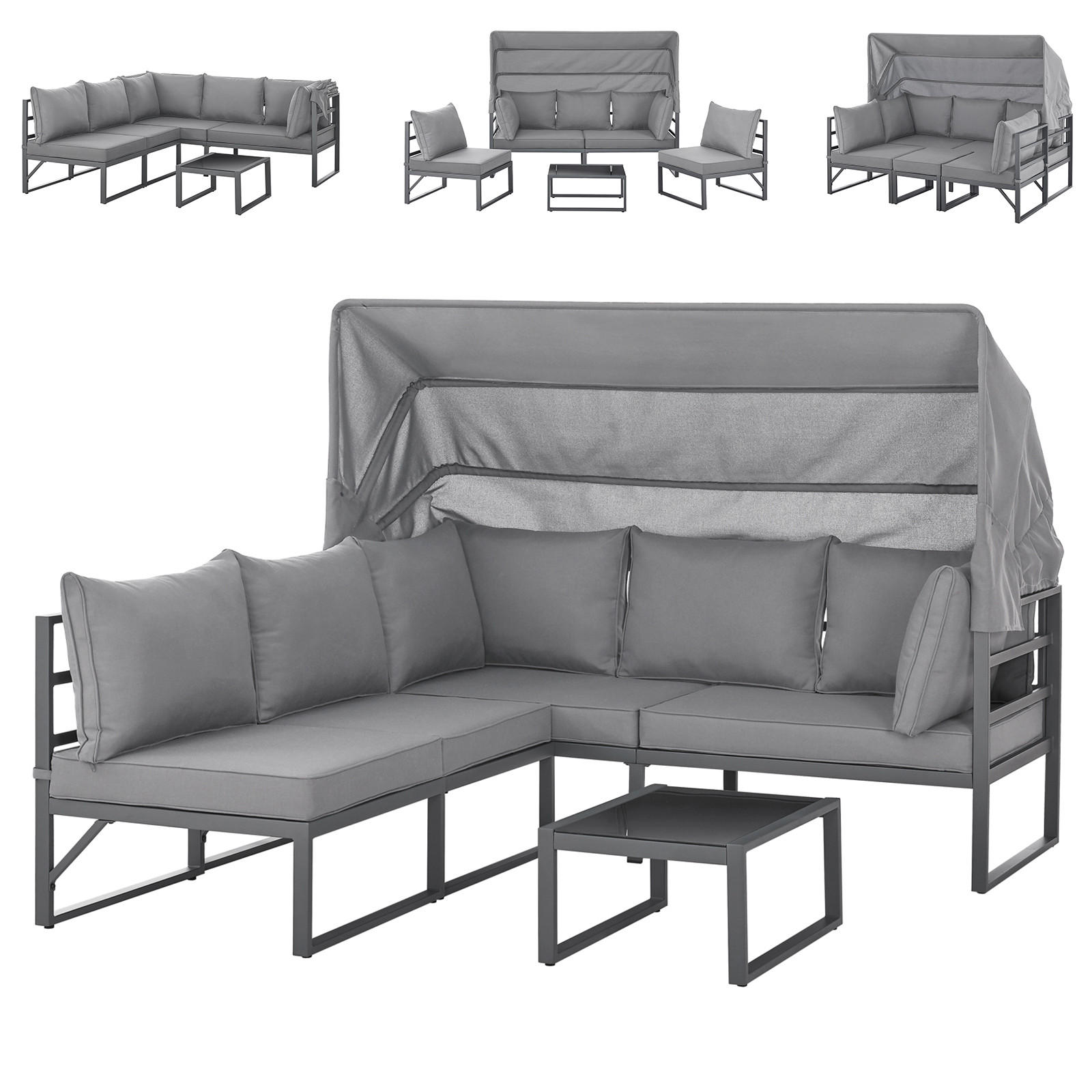 GARTENLOUNGE Maui Hellgrau - Hellgrau, Metall - SVITA