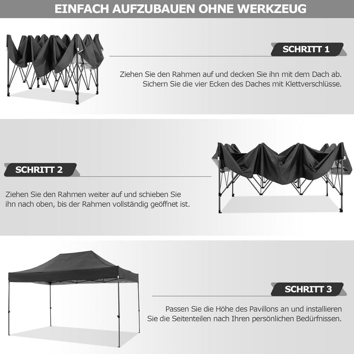 FALTPAVILLON 300 x 450 cm Wasserdicht Schwarz mit 4 Seitenwänden - Schwarz, Textil (300/240/450cm)