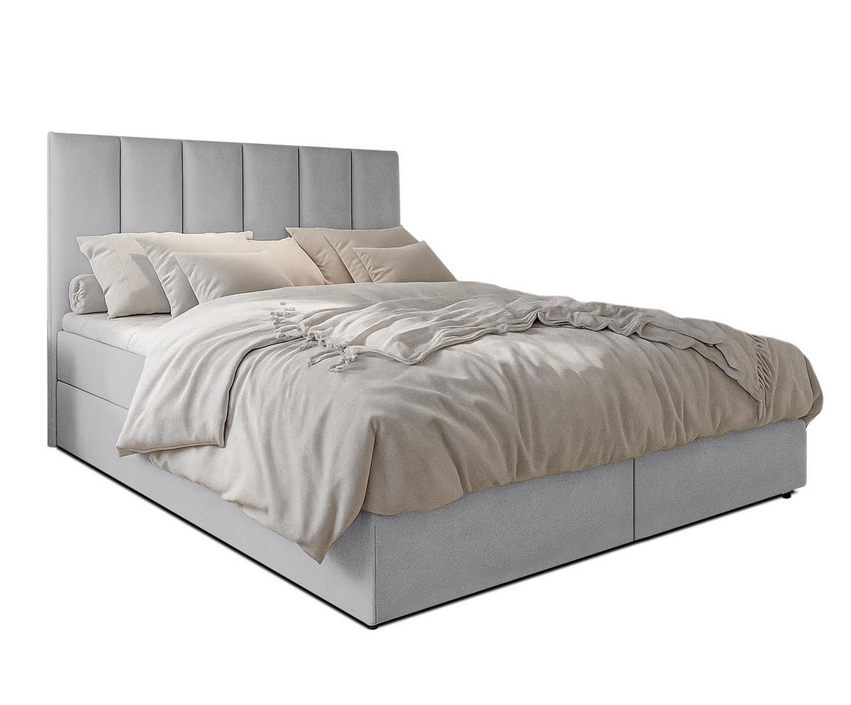 BOXBETT MEREA 160x200 cm mit Bettkasten und Matratze - Grau - Schwarz/Grau, Holz/Holzwerkstoff (160/200cm) - AX Living