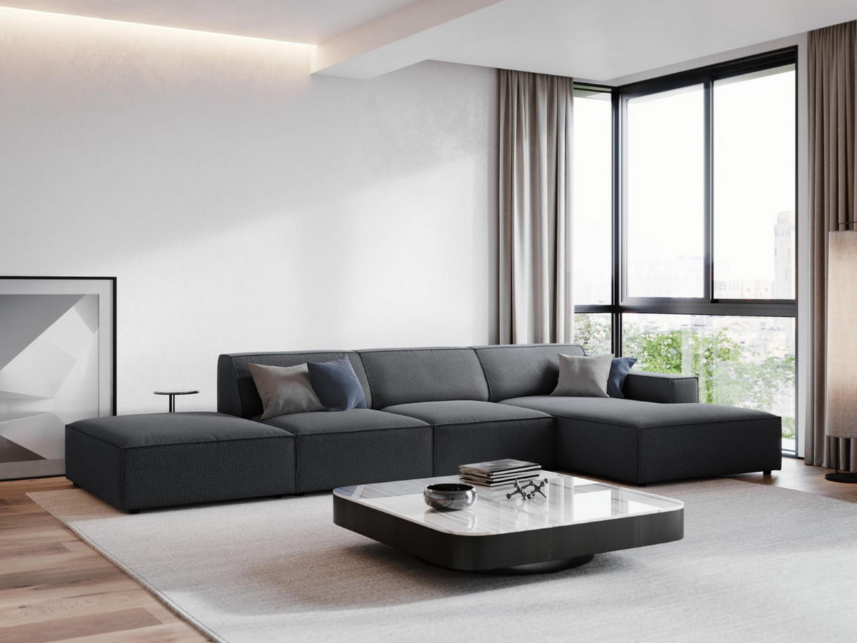 ECKSOFA rechts Jodie aus strukturiertem Stoff dunkelgrau 5 Sitzplätze - Dunkelgrau, Textil (166/341cm) - Micadoni