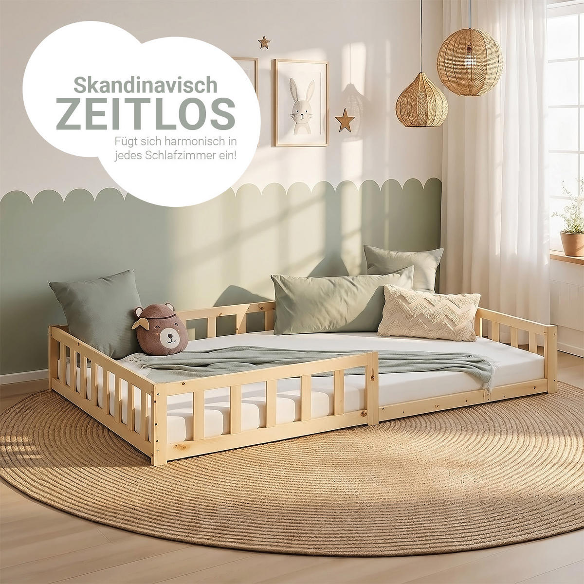 BODENBETT 120x200 cm Natur mit Lattenrost - Naturfarben, Holz (120/200cm) - Homestyle4u