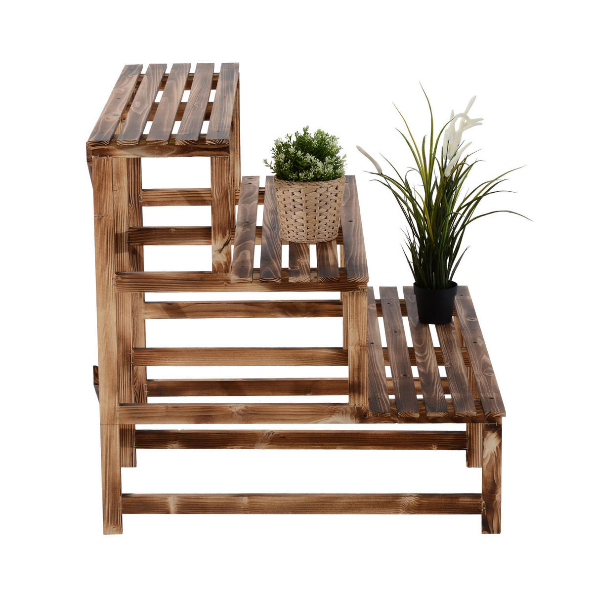 PFLANZENTREPPE, Blumenregal, Pflanzregal, 3 Stufen, Tannenholz, Naturholz - Fichtefarben, Holz (80/78/100cm) - Outsunny