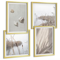 BILDER SET 4er Set - 50x50 cm & 40x60 cm Goldrahmen - Nahaufnahmen der Struktur im Boho-Stil - Goldfarben, Kunststoff (50/50cm) - TULUP
