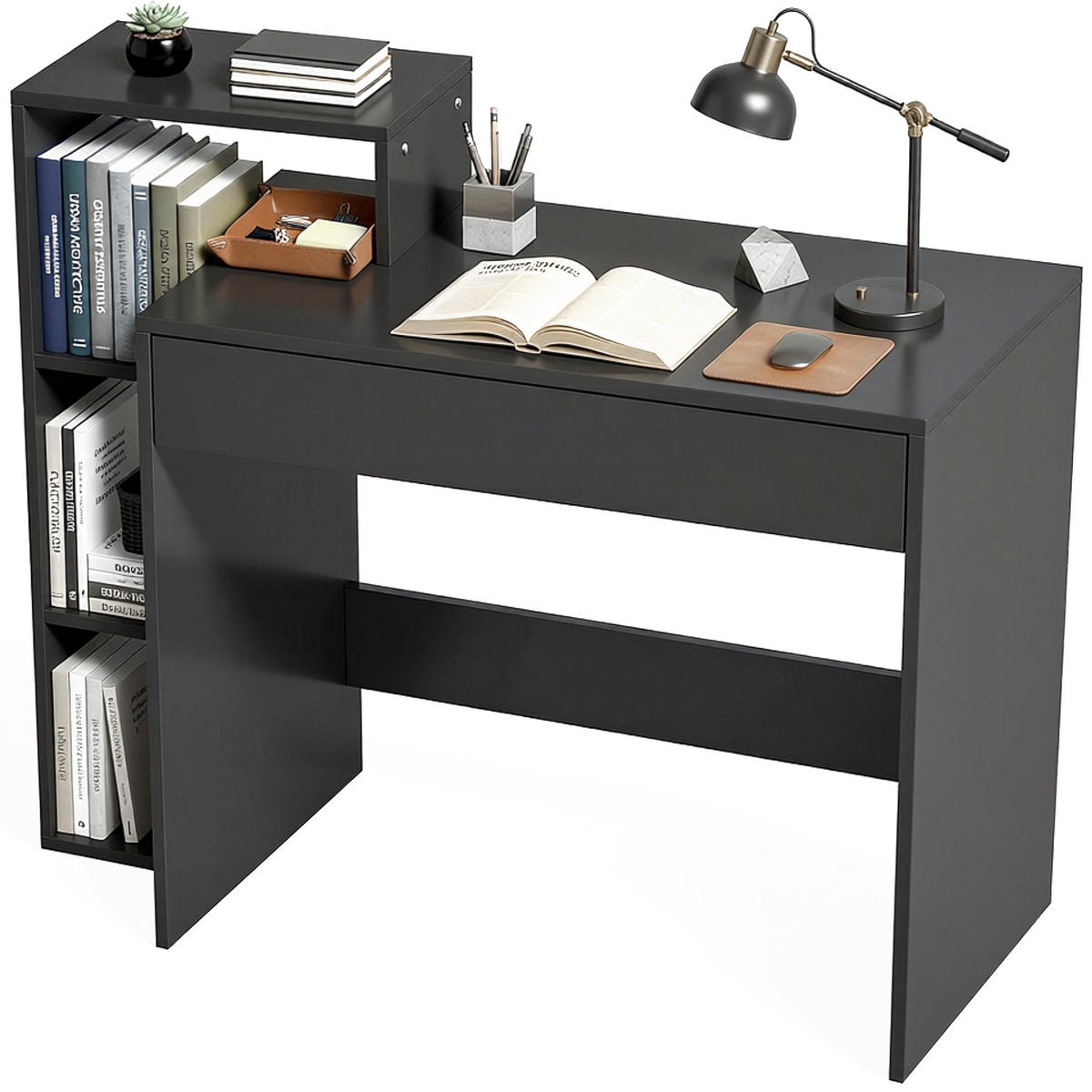 SCHREIBTISCH Schwarz mit Schublade und Ablagefächern 100/40/90 cm - Schwarz, Holzwerkstoff (40/100/90cm) - PANGIVO