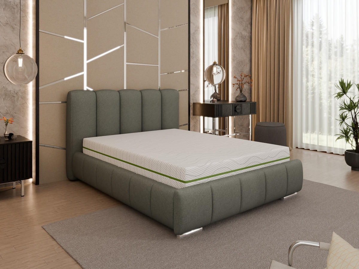 POLSTERBETT Zaira 140x200cm – Elegantes Polsterbett für modernen Wohnstil , ZONIERTE MULTI-TASCHEN-FEDERKERN (24cm), grau - Grau, Holz (120/200cm) - Homesy