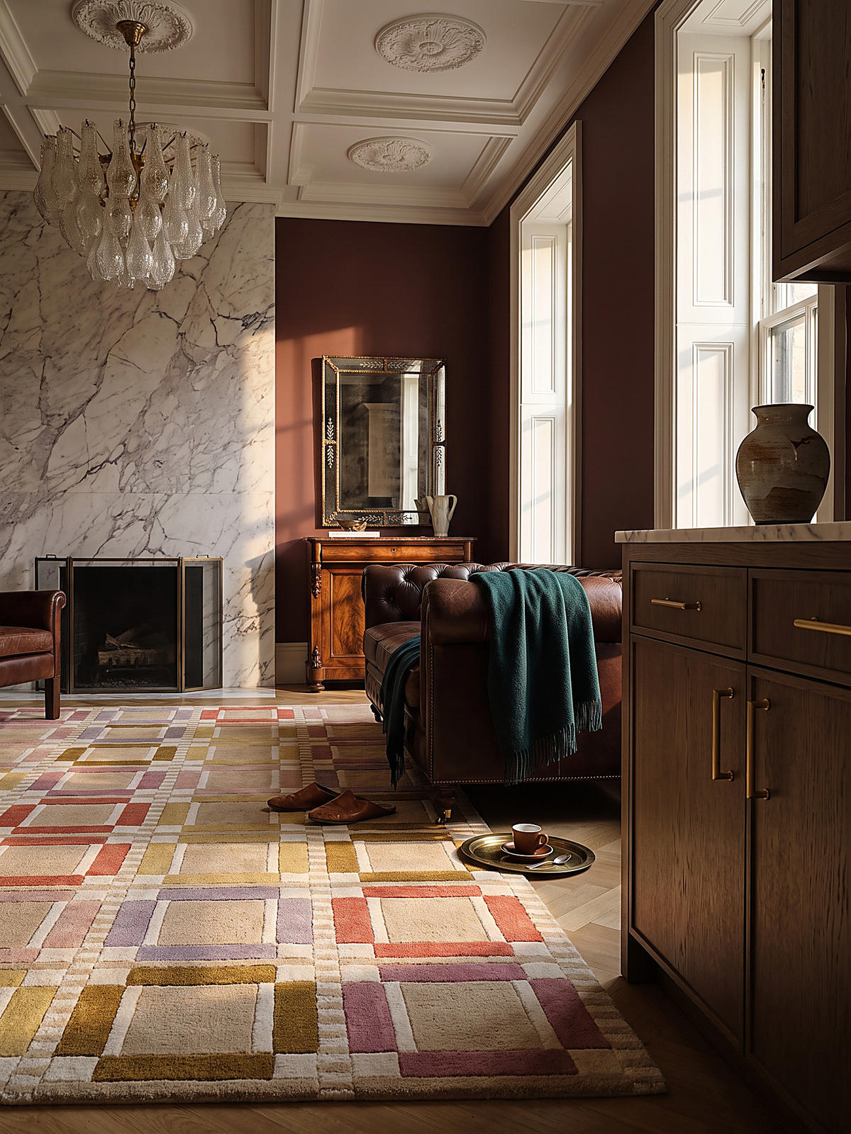 TEPPICH aus Wolle, handgetuftet, ORRIN, in Multicolor-Pastell, Fensterkaro-Raster, 140 x 200 cm - Multicolor, Textil (140/200cm) - KADIMA DESIGN