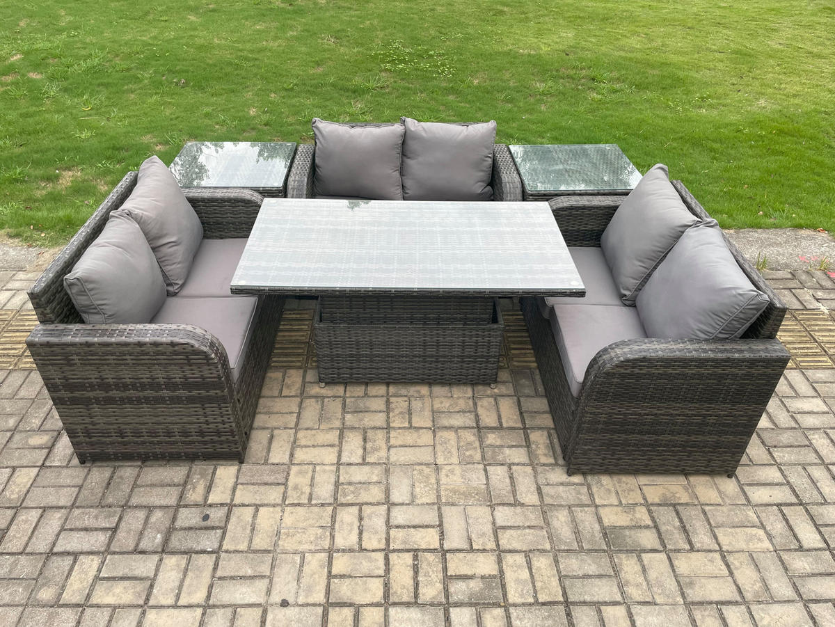 GARTENSOFA SET Polyrattan Dunkelgrau 6-Sitzer - Dunkelgrau, Metall - Fimous