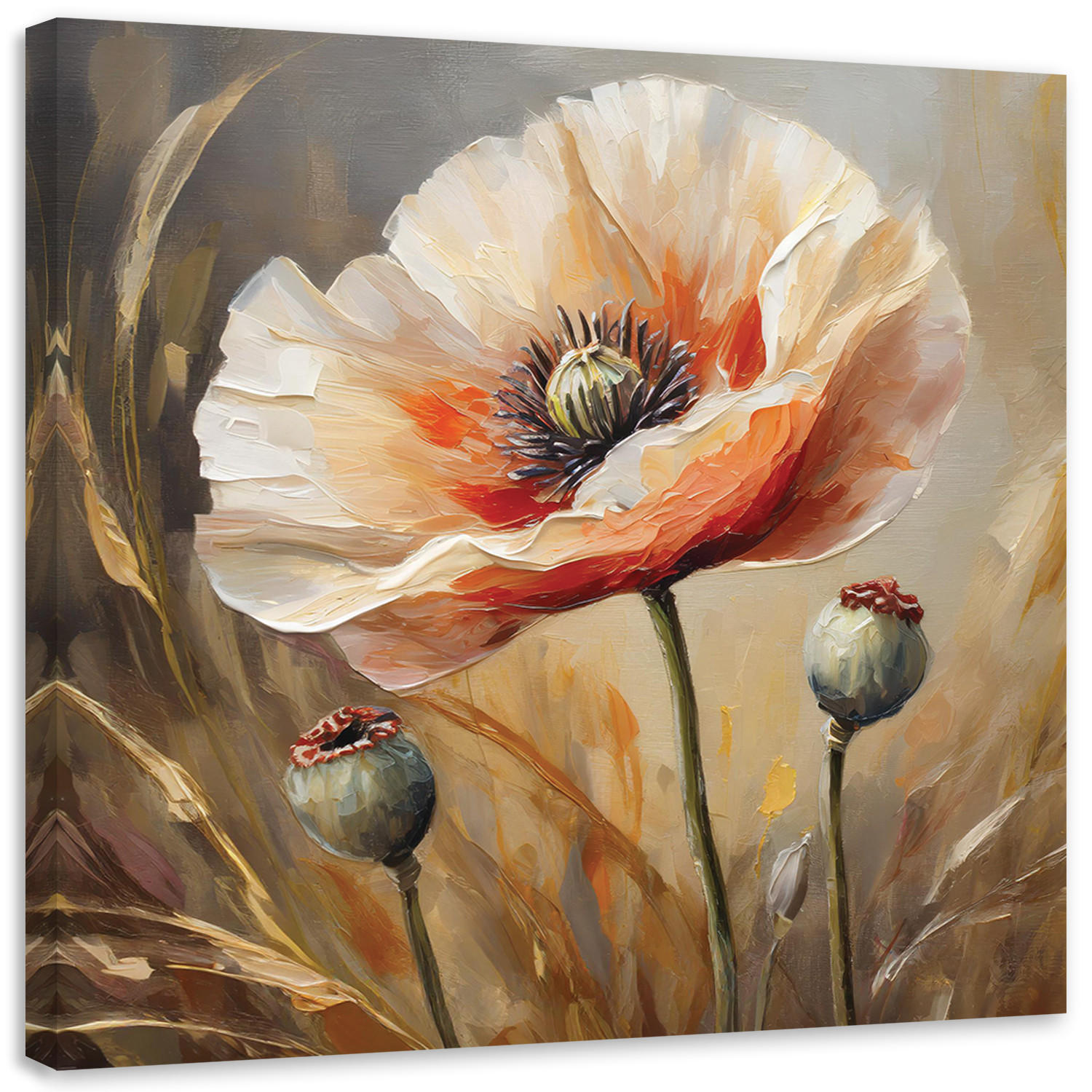 WANDBILD mohnblumen wie gemalt - Beige, Textil (50/50cm) - Feeby