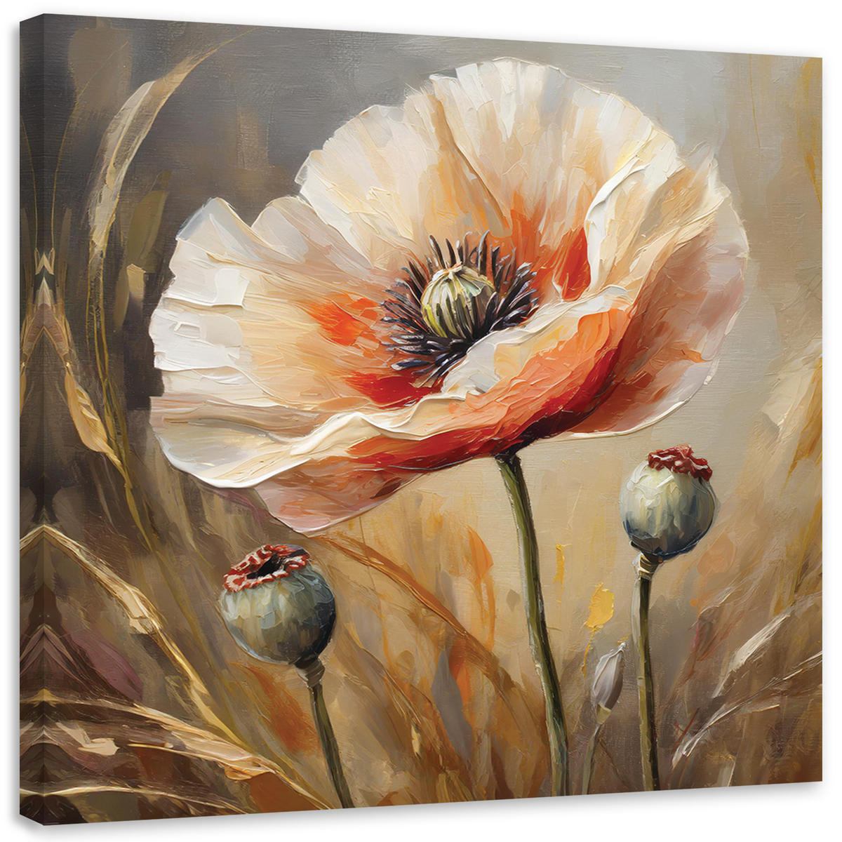 WANDBILD mohnblumen wie gemalt - Beige, Textil (50/50cm) - Feeby