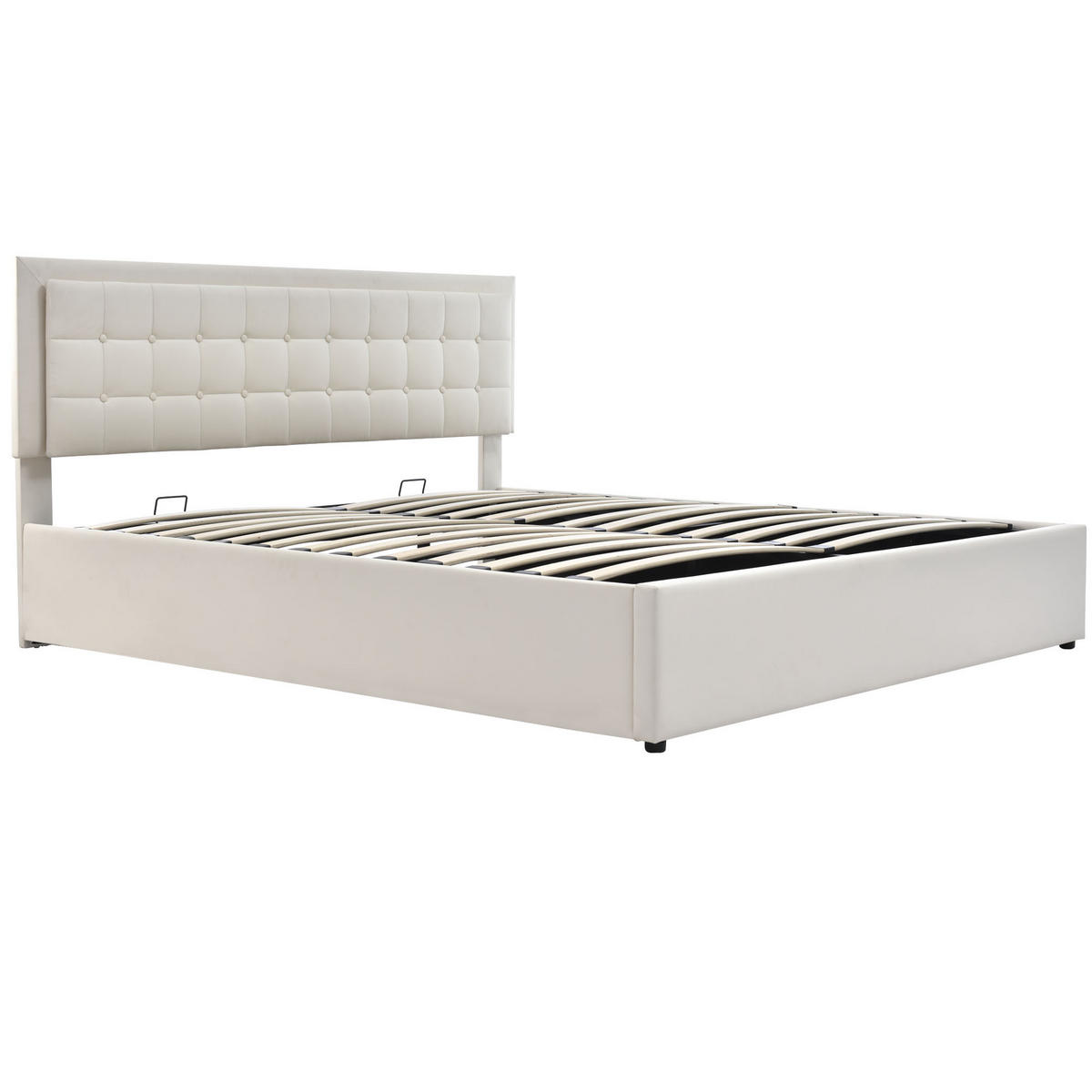 POLSTERBETT 140/200 cm Weiß mit Stauraum und LED-Beleuchtung - Weiß, Kunststoff (140/200cm) - OKWISH