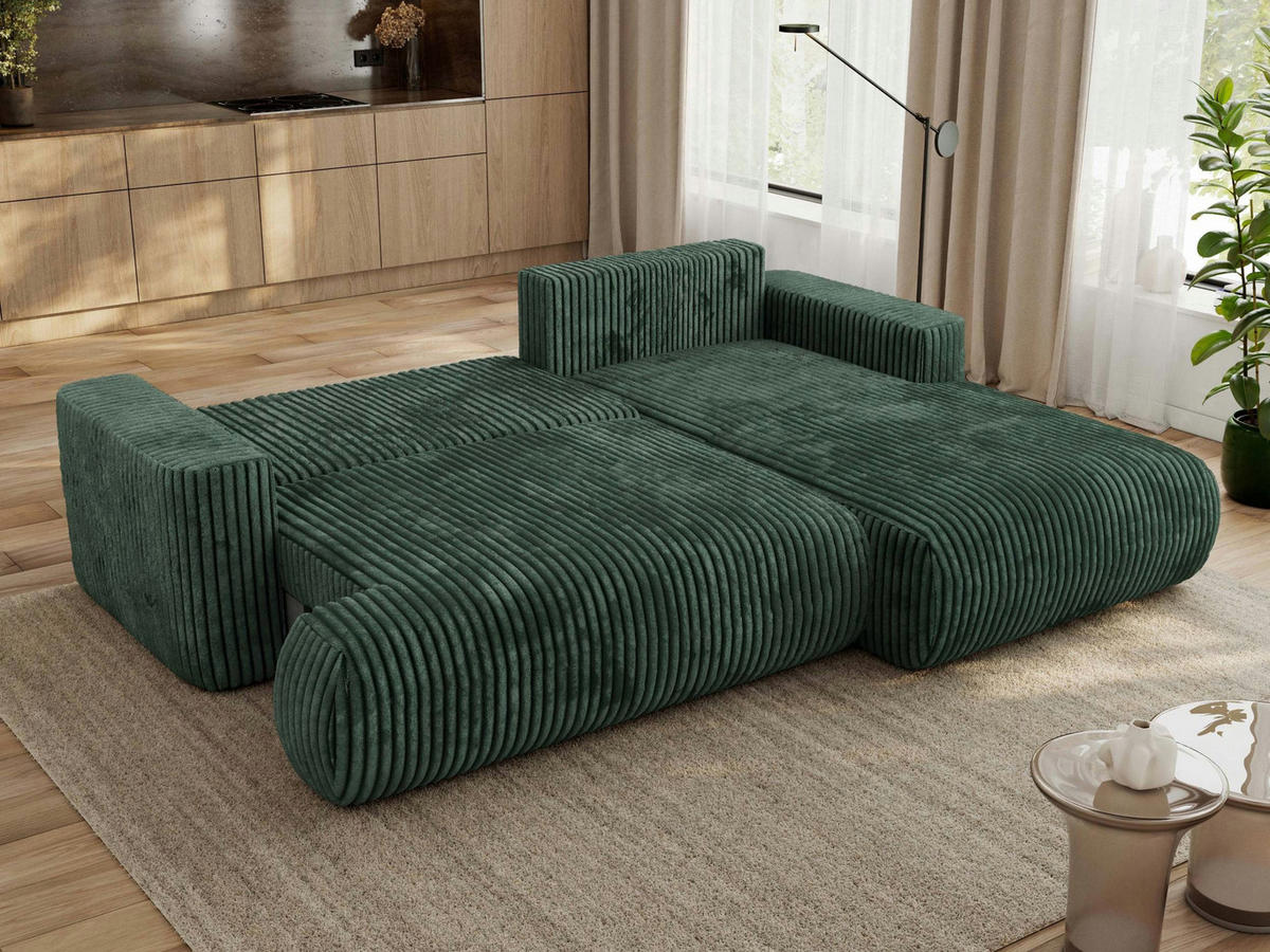 ECKSOFA OVO L Grün Cord - Rechts Seite - Schwarz/Grün, Kunststoff/Textil (195/271cm) - MKS