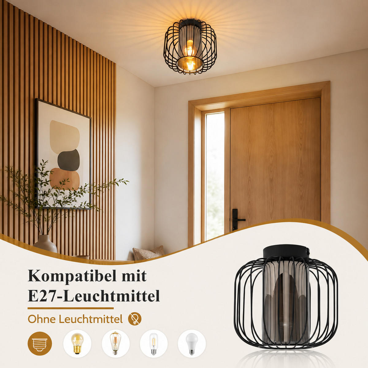 DECKENLEUCHTE Noxlar 15/15/20.5 cm - Schwarz, Glas/Metall (15/15/20.5cm) - ZMH