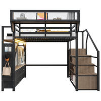 HOCHBETT 140x200cm mit Stauraum Gaming LED Schwarz - Schwarz, Metall (140/200cm) - FLIEKS