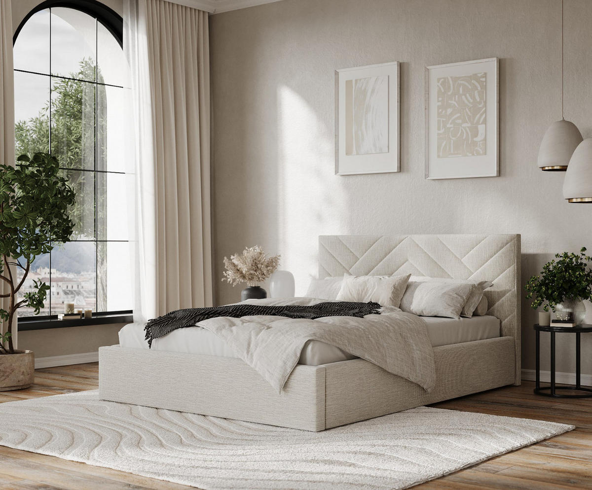 POLSTERBETT Arco 160/200 cm Beige im Inari Stoff - Beige/Schwarz, Holz/Holzwerkstoff (160/200cm) - AltaBeds